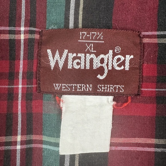 Vtg Wrangler Short Sleeve Western Shirt Men Size XL Pearl Snap Green Red Plaid - Picture 6 of 11